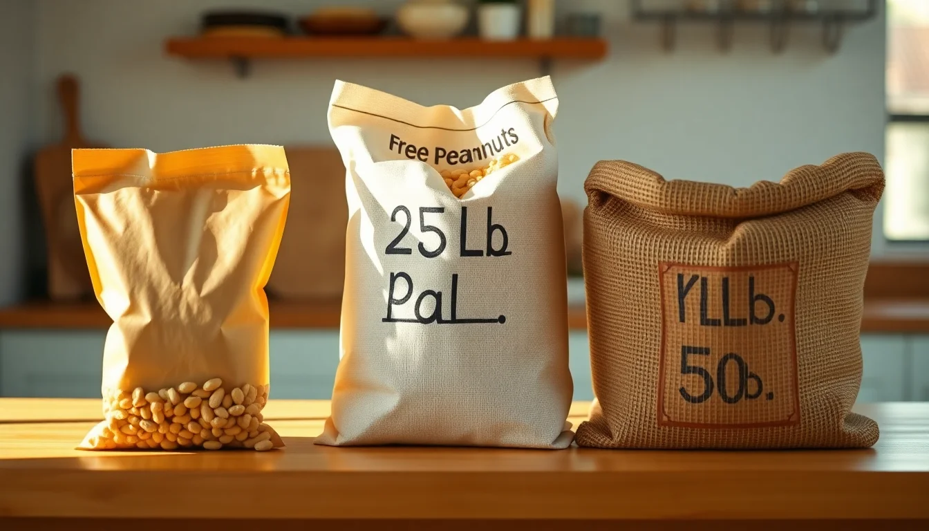 large 25 pound bag of bulk peanuts being unboxed on kitchen counter